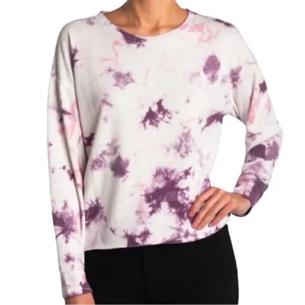•SPLENDID•NWT BRUSHED TIE-DYE JERSEY RAW EDGE HEM PULLOVER SWEATER (M)